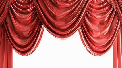Presenting a red theater curtain against a white background, symbolizing the beginning or end of a theatrical performance, depicted in a vector illustration.