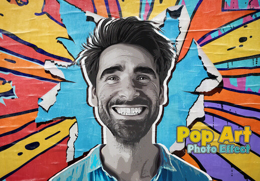 Comic Pop Art Collage Photo Effect Mockup. Generative Ai Background