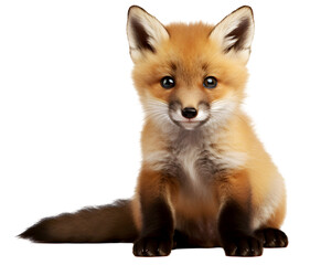 red fox vulpes cub sitting and looking