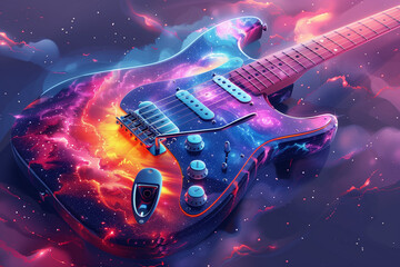 Cosmic Electric Guitar with Vibrant Space Design