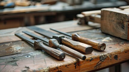 Set of chisels on the workbench 