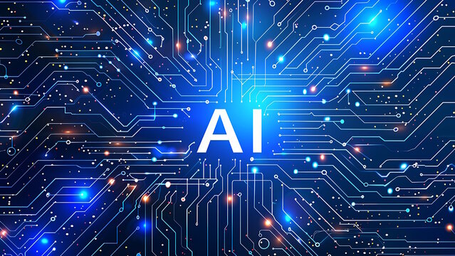 Artificial intelligence circuit line style. Smart network digital technology. 