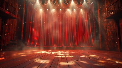 Theater scene with curtain and spotlights.AI generative