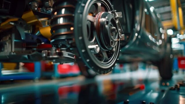 A car repair shop or wheel installation service center, adjust the car's underbody sensors and set its wheel balance before repairing wheels and suspension.