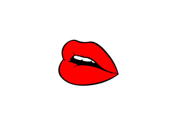 Beautiful female lips in red lipstick. Vector illustration of lush female lips	
