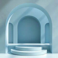 Pastel blue, Minimalist  style background, empty 3D pedestal podium, photorealistic