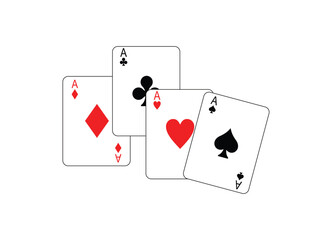 Vector playing cards. Playing cards on an isolated white background. Four aces, red, black cards. Gambling. Poker.