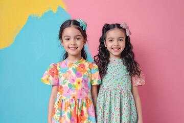Cute little girls in colorful frock