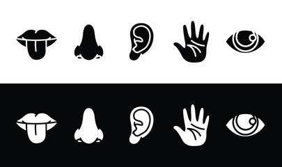 Set of human 5 senses icon symbol. Taste, smell, hearing, touch, sight. Five senses silhouette  vector illustration
