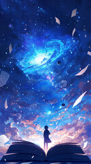 Open book with beautiful galaxy