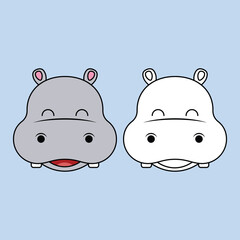 kawaii cute hippo vector illustration design. Suitable for coloring book, t-shirt, sticker, etc. Eps 10