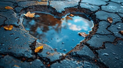 A heart-shaped puddle reflecting the sky after a refreshing rain, symbolizing the purity of love.