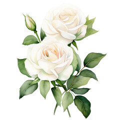 Antique white roses as a symbol of purity and innocence, in style of vintage watercolor clipart