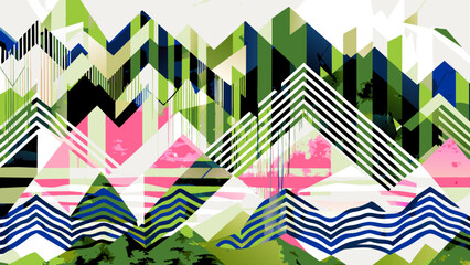 Abstract Geometric Landscape Art with Vibrant Color Splashes