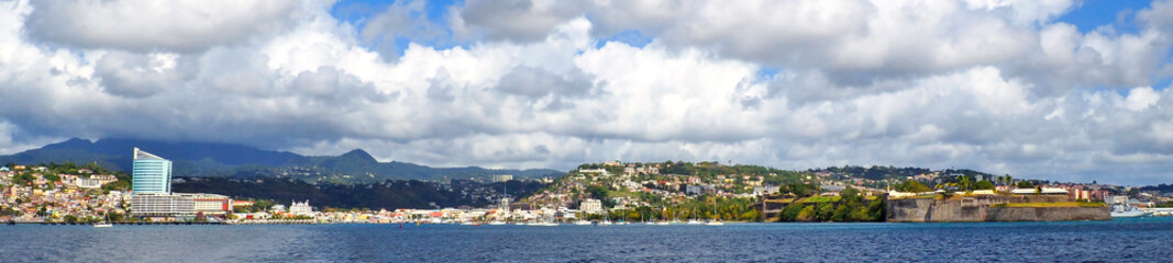 Splendid panoramic view of the bay of Fort-de-France, capital of Martinique, from the Caribbean Sea in the French West Indies - FWI