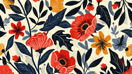 A retro-style clip art of a floral pattern, with bold colors and repeating motifs.