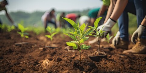 Earth's Embrace: Hands Dive into Soil, Planting a Tree with Love and Care