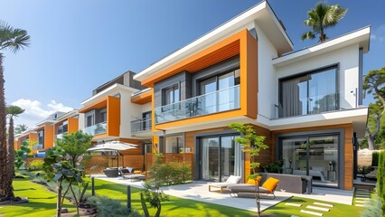 Modern Luxury Row Houses: Ideal for Investment or Listing in Community. Concept Real Estate Investment, Luxury Housing Market, Modern Amenities, Home Ownership, Wealth Building