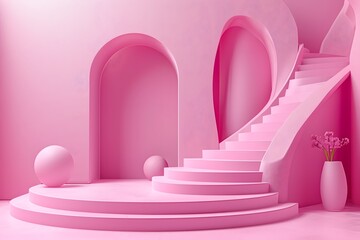 3D Pink Minimalist Staircase