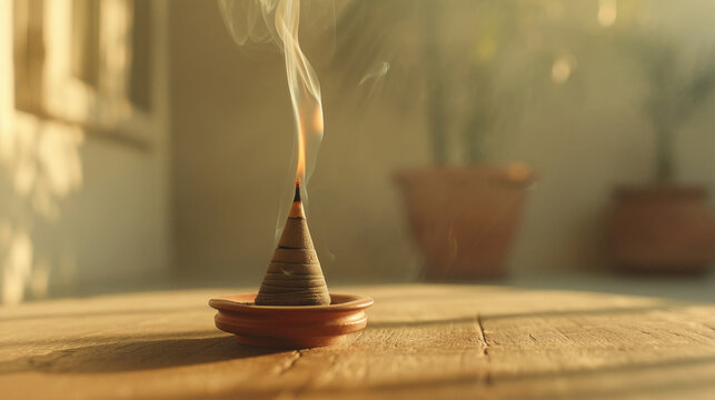 burning dhoop incense with smoke