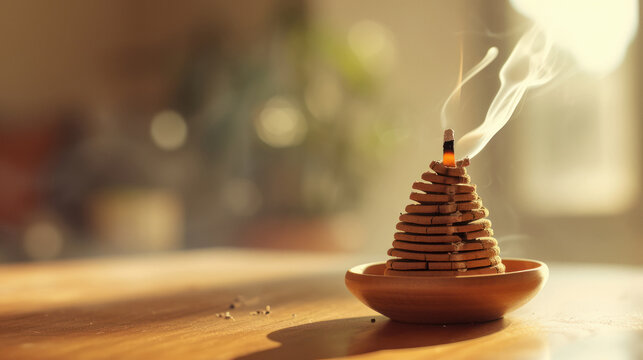 burning dhoop incense with smoke