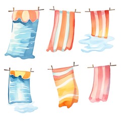 A watercolor of  Beach towel clips clipart, isolated on white background