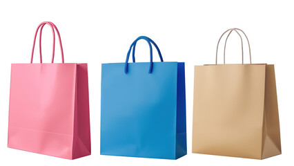 Set of paper shopping bag, PNG file of isolated cut-out object on transparent background, mockup template for the design, Shopping sale delivery concept