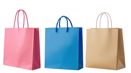 Set of paper shopping bag, PNG file of isolated cut-out object on transparent background, mockup template for the design, Shopping sale delivery concept