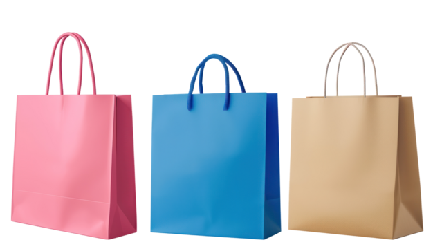 Set of paper shopping bag, PNG file of isolated cut-out object on transparent background, mockup template for the design, Shopping sale delivery concept