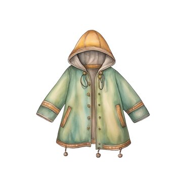 watercolor green hooded raincoat isolated clip art preview