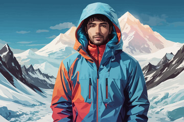 man using this polar hoodie on mountain ice cold illustration