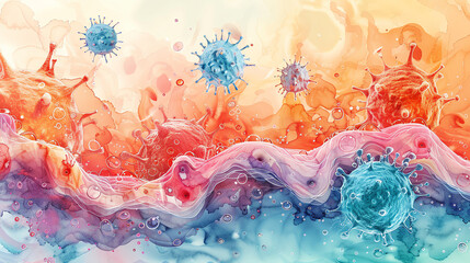 immune system, strengthening immune system. watercolor illustration - obrazy, fototapety, plakaty
