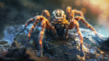 Close-up of a Spider in a Dramatic Light