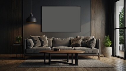 Mock up wall art frame for printable living room interior