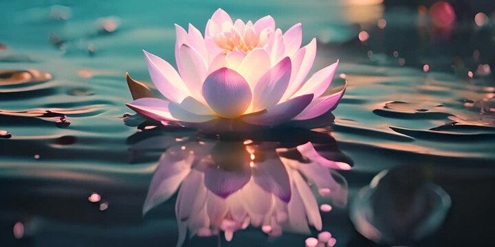 Beautiful pink lotus flower in the pond in dark tones. 2:1