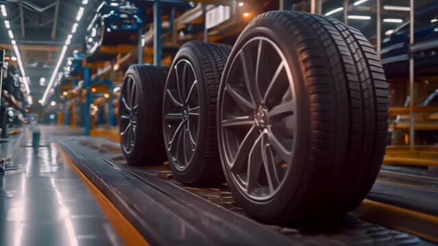 An auto repair service center is changing a tire for a customer. Change tires and install tires with experts with a background in an industrial and efficient car care center.