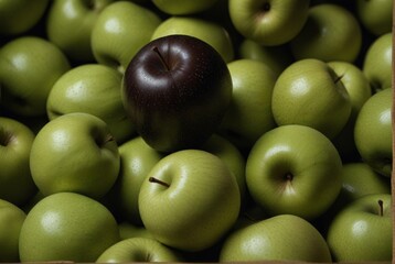 shelf with an apple top view, photo for a grocery store, black apple