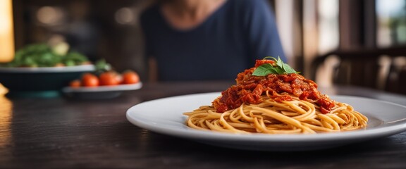Plate of pasta with tomato sauce