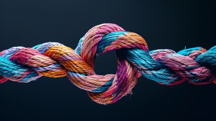 Team rope: diverse strength, connection, partnership, teamwork, unity, communication, support. Strong and diverse network rope team concept integrates braided color background, cooperation, empowermen