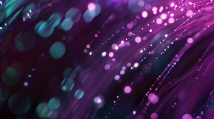 Close-up of a glowing fiber optic strand, vibrant light streaming through, focus on texture and light dispersion 