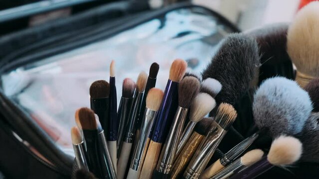 makeup brushes close-up makeup artist tools