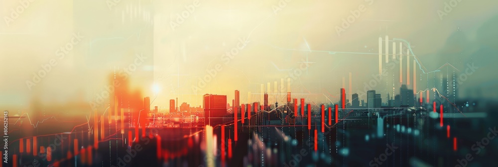 Poster Wide angle view of trading desks filled with monitors displaying financial data, essential for market analysis and decision making
