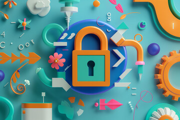 Fototapeta premium Lock screen UI display components in 3D style. Mat textured render. 