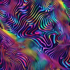 Fototapeta premium Optical line illustration with holographic colors, seamless pattern