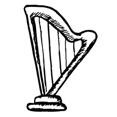 The harp. Musical instrument. A sketch. A hand-drawn drawing. A design element. Clip-Art