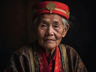 Obraz premium Traditional Attire Portrait of an Elder Wearing Traditional Dress Looking Regal.