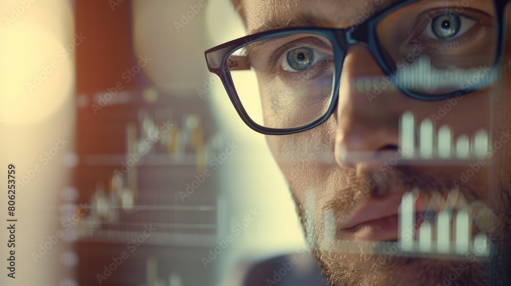 Poster focused senior trader analyzing financial markets on trading screens. experience and strategic decis