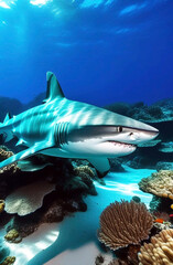 Fototapeta premium a white shark swimming in the ocean12