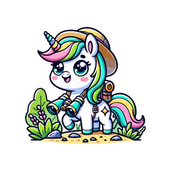 Naklejka premium cute icon character unicorn explorer
