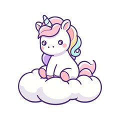 cute icon character unicorn sleeping in cloud